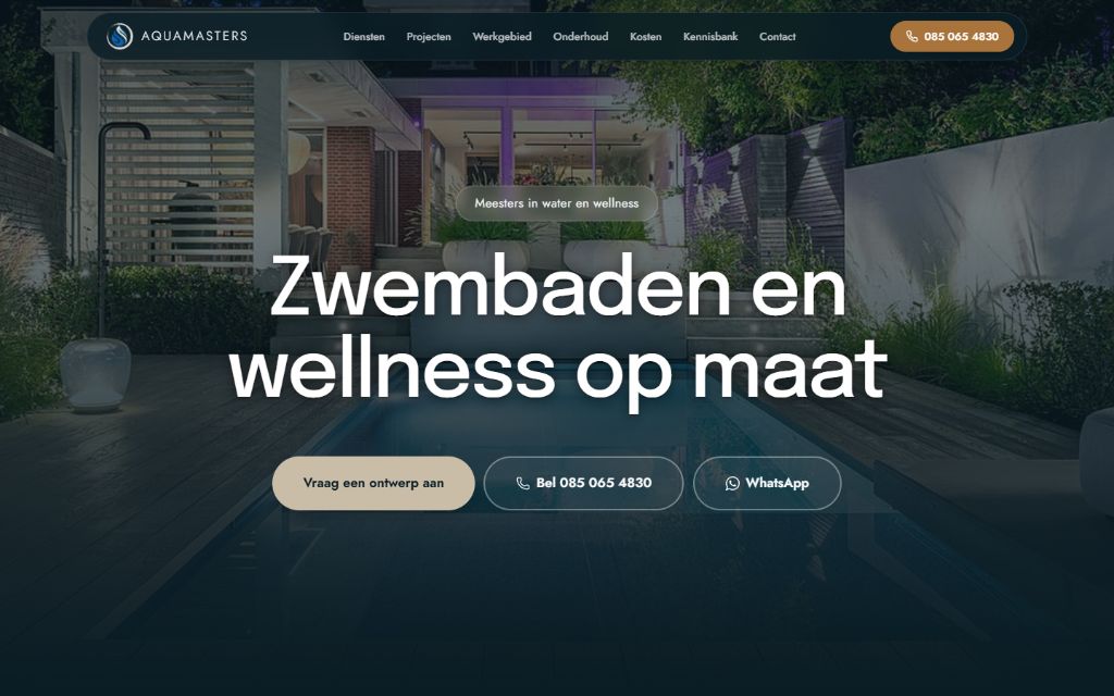 Website van Aquamasters, gemaakt door Meetflows