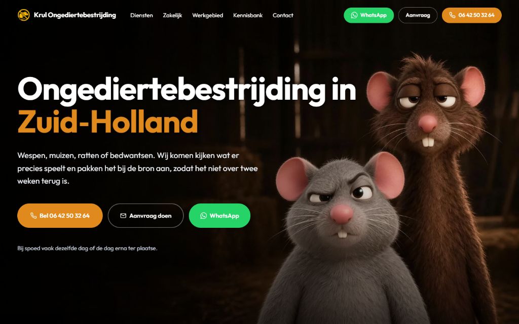 Website van Krul Ongediertebestrijding, gemaakt door Meetflows