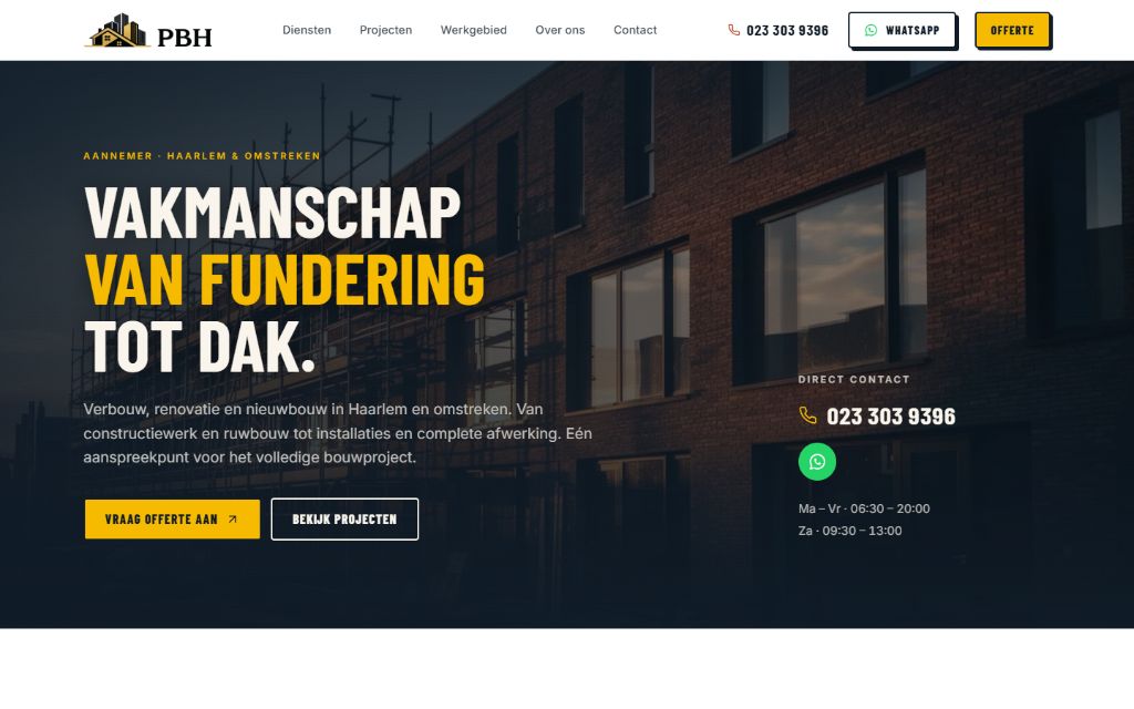Website van Project Bouw Haarlem, gemaakt door Meetflows