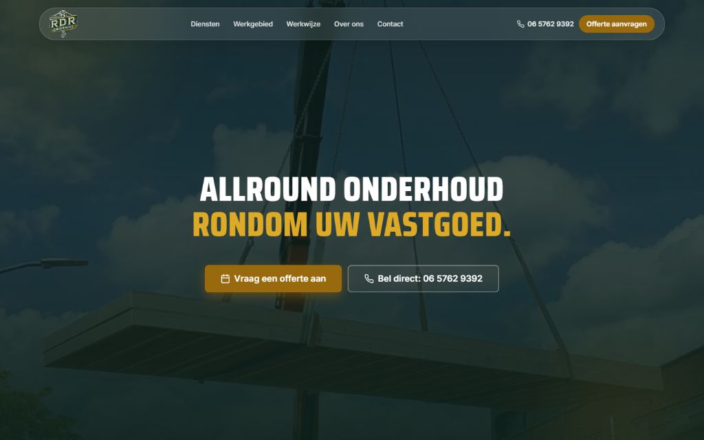 Website van RDR Onderhoudsbedrijf, gemaakt door Meetflows